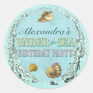 Onder de Zee Party Sticker - Aangepaste naam