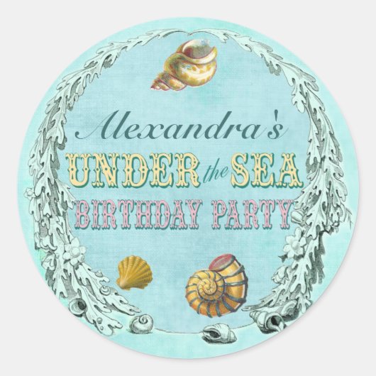 Onder de Zee Party Sticker - Aangepaste naam (Voorkant)