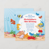 Onder de Zee Pool Party Birthday Invitation boy Kaart (Voorkant / Achterkant)