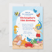 Onder de Zee Pool Party Birthday Invitation boy Kaart (Voorkant)