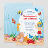 Onder de Zee Pool Party Birthday Invitation boy Kaart (Voorkant / Achterkant)