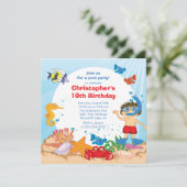 Onder de Zee Pool Party Birthday Invitation boy Kaart (Staand voorkant)