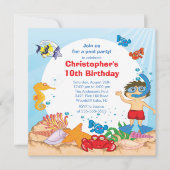 Onder de Zee Pool Party Birthday Invitation boy Kaart (Voorkant)