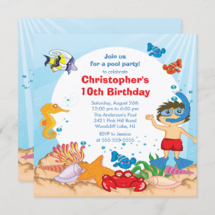 Onder de Zee Pool Party Birthday Invitation boy Kaart
