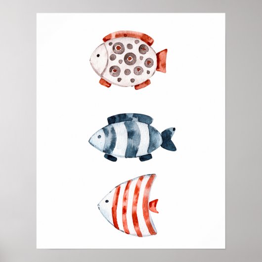 Onder de zee rode en blauwe vis Poster (Voorkant)