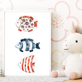 Onder de zee rode en blauwe vis Poster