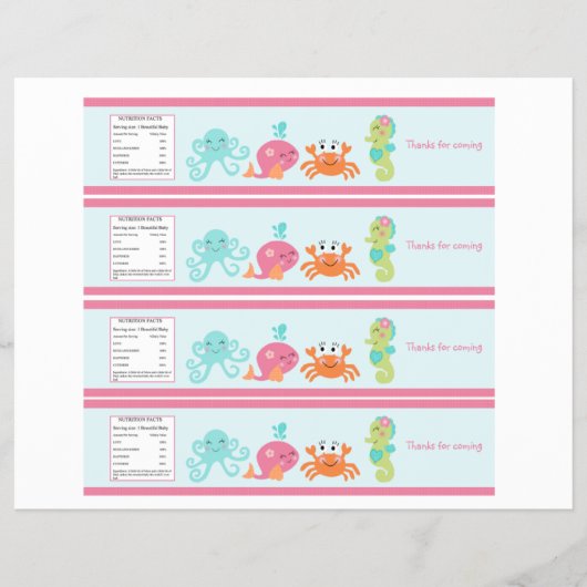 Onder de Zee/Roze flesetiketten voor walviswater Flyer (Voorkant)