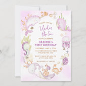 Onder de zee roze meisje eerste verjaardagsfeestje kaart (Voorkant)