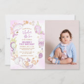 Onder de zee roze meisje eerste verjaardagsfeestje kaart (Voorkant)