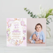Onder de zee roze meisje eerste verjaardagsfeestje kaart (Staand voorkant)