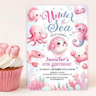 Onder de Zee! Roze Schattig Oceaan Meisje 6e Verja Kaart