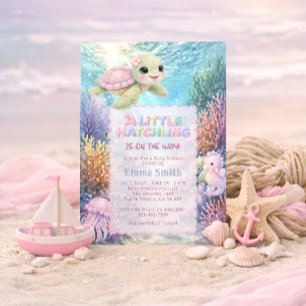 Onder de Zee Schattig Schildpad Meisje Baby Shower Kaart