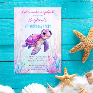 Onder de zee schattige schildpad roze paarse verja kaart