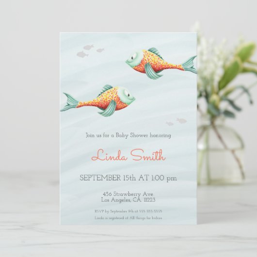 Onder de Zee Schattige Vis Neutrale Tweeling Baby  Kaart (Staand voorkant)