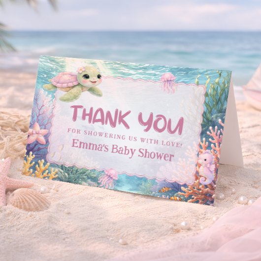 Onder de zee schildpad baby shower bedankkaart