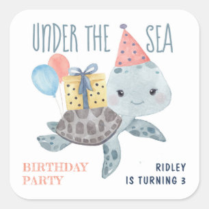 Onder De Zee Schildpad Kinderen Strand Verjaardag Vierkante Sticker