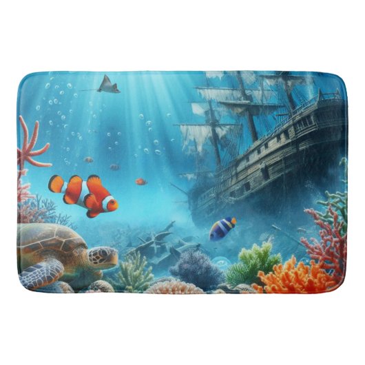 Onder de zee, schildpad, koraal, schip, clownvis badmat (Voorkant)