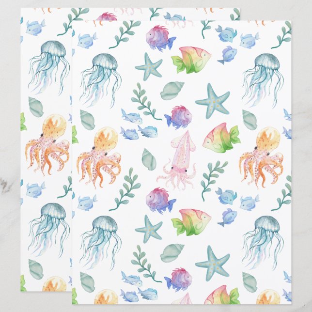 Onder de Zee Scrapbook Papier (Voorkant / Achterkant)