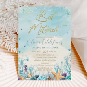 Onder de Zee Strand Schelpen Koralen Bat Mitzvah Kaart