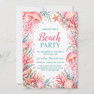 Onder de Zee Strand Verjaardagsfeest Uitnodiging