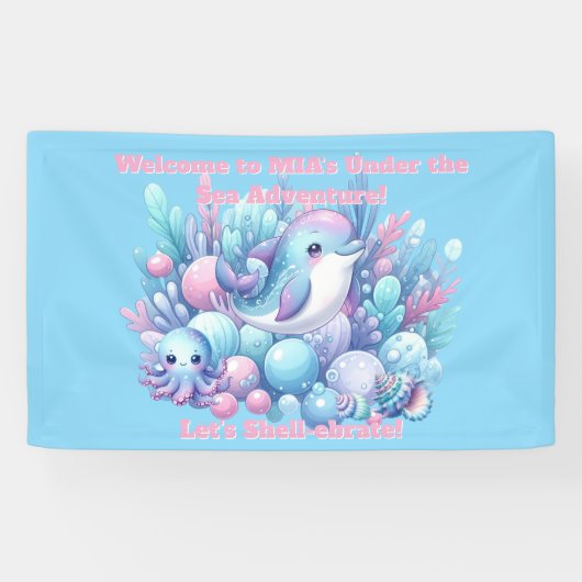 Onder de Zee Verjaardagsbanner Bewerkbaar Spandoek (Horizontaal)