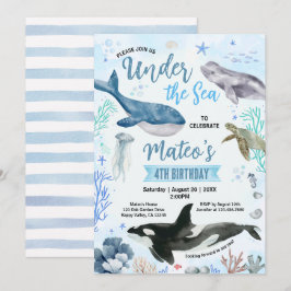 Onder de Zee Verjaardagsfeest Watercolor Handgetek Kaart