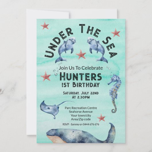Onder de Zee verjaardagsfeestuitnodiging Kaart (Voorkant)