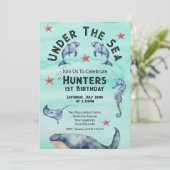Onder de Zee verjaardagsfeestuitnodiging Kaart (Staand voorkant)