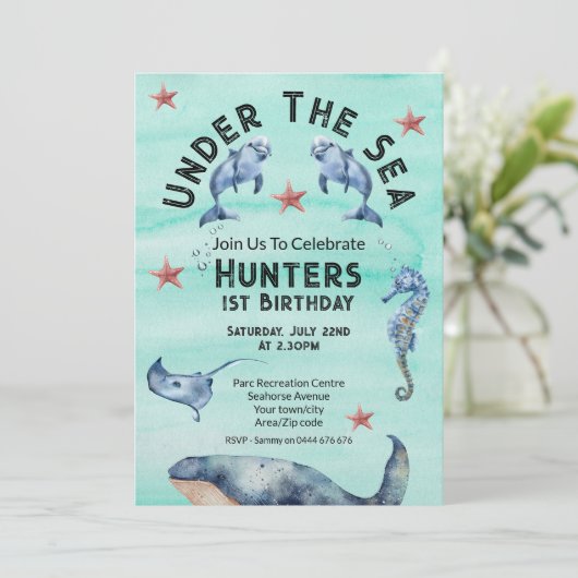 Onder de Zee verjaardagsfeestuitnodiging Kaart (Staand voorkant)