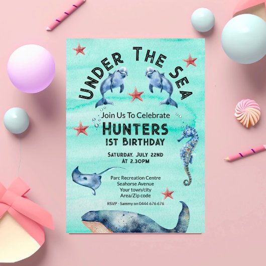 Onder de Zee verjaardagsfeestuitnodiging Kaart