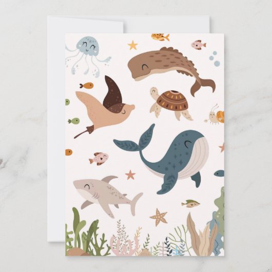 Onder de Zee Walvis Haai Turtle Zeedieren Verjaard Kaart (Achterkant)