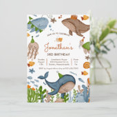 Onder de Zee Walvis Haai Turtle Zeedieren Verjaard Kaart (Staand voorkant)