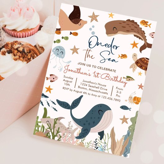 Onder de zee walvis haai zeeleven 1e verjaardag kaart