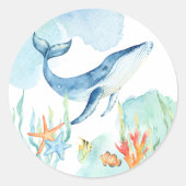 Onder de zee walvis oceaan feestartikelen ronde sticker (Voorkant)