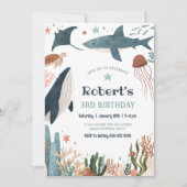 Onder de Zee Walvis Schildpad Haai 1e Verjaardag Kaart (Voorkant)