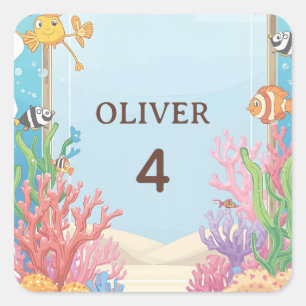 Onder de Zee Waterdichte Labels, Oliver Naamlabel Vierkante Sticker