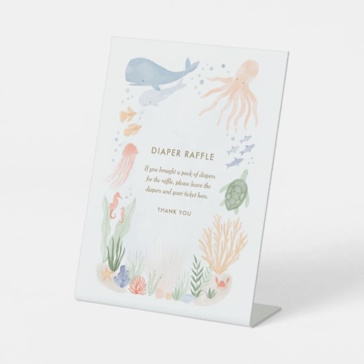 Onder de Zee Waterverf Baby shower Reclamebord Met Voetstuk (Voorkant)