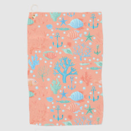 Onder de Zee Waterverf Coral Pink Golfhanddoek
