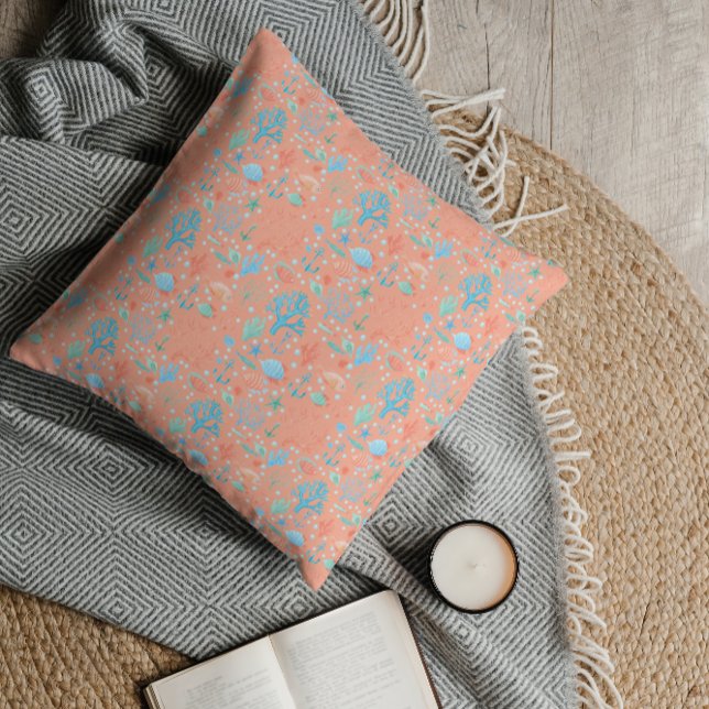 Onder de Zee Waterverf Coral Pink Kussen (Creator heeft geüpload)