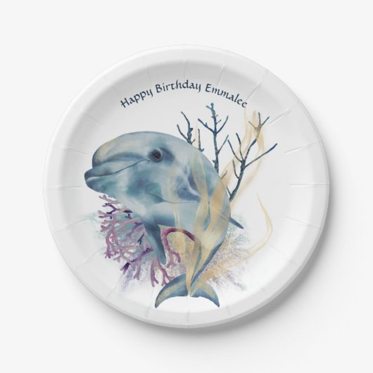 Onder de Zee Waterverf Dolphin Cute Birthday Papieren Bordje (Voorkant)