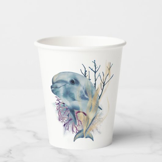 Onder de Zee Waterverf Dolphin Ocean Marine Life Papieren Bekers (Voorkant)