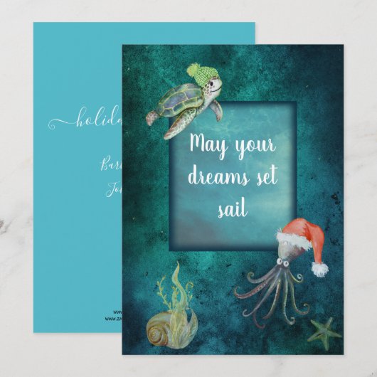 Onder de Zee Waterverf Festive Best Wishes Feestdagenkaart (Voorkant / Achterkant)