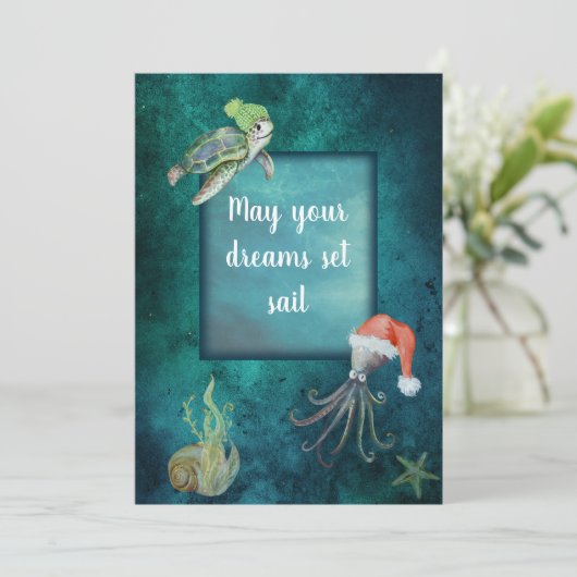 Onder de Zee Waterverf Festive Best Wishes Feestdagenkaart (Staand voorkant)