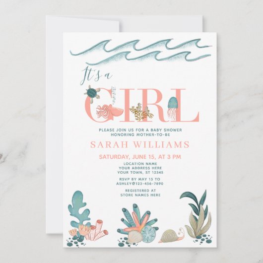 Onder de Zee Waterverf is het een meisje Baby show Kaart (Voorkant)