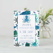 Onder de Zee Waterverf Kinder Octopus Birthday (Staand voorkant)