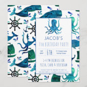 Onder de Zee Waterverf Kinder Octopus Birthday Kaart (Voorkant / Achterkant)