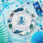 Onder de Zee Waterverf Ocean Octopus Birthday Papieren Bordje (Feest)