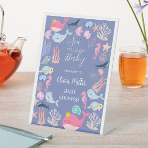 Onder de Zee Waterverf Oceandieren Baby Shower Reclamebord Met Voetstuk