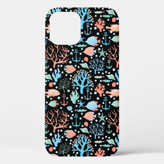 Onder de Zee Waterverf Pattern Dark Case-Mate iPhone Case (Achterkant)