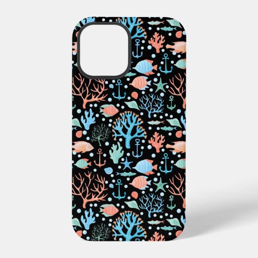 Onder de Zee Waterverf Pattern Dark iPhone Hoesje (Achterkant)